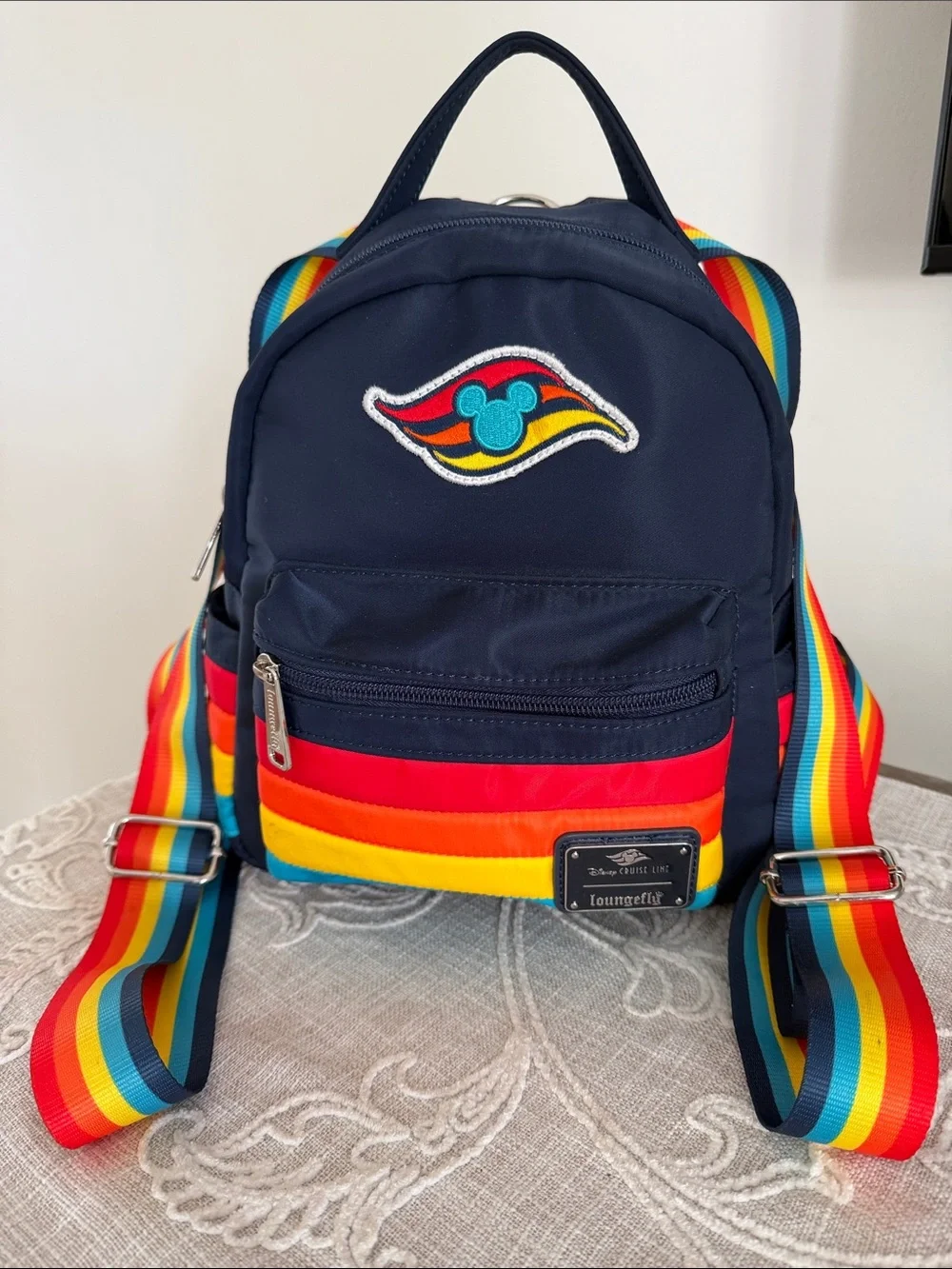 Disney Cruise Line Loungefly Small Navy Backpack Bag with Rainbow Stripes